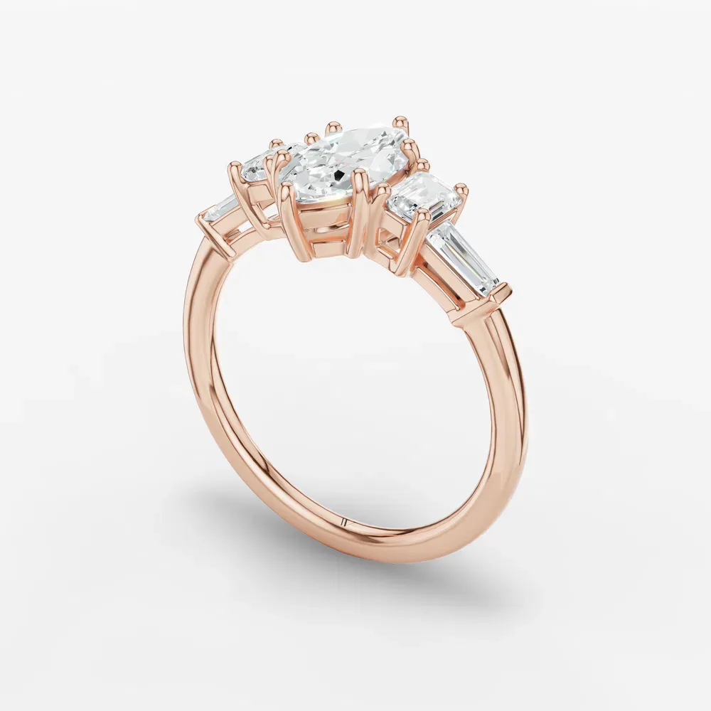 Certified 1 carat Lab Grown Diamond Marquise Cut Five Stone, Baguette, Art Deco Engagement Ring in 14K Rose Gold-Olume