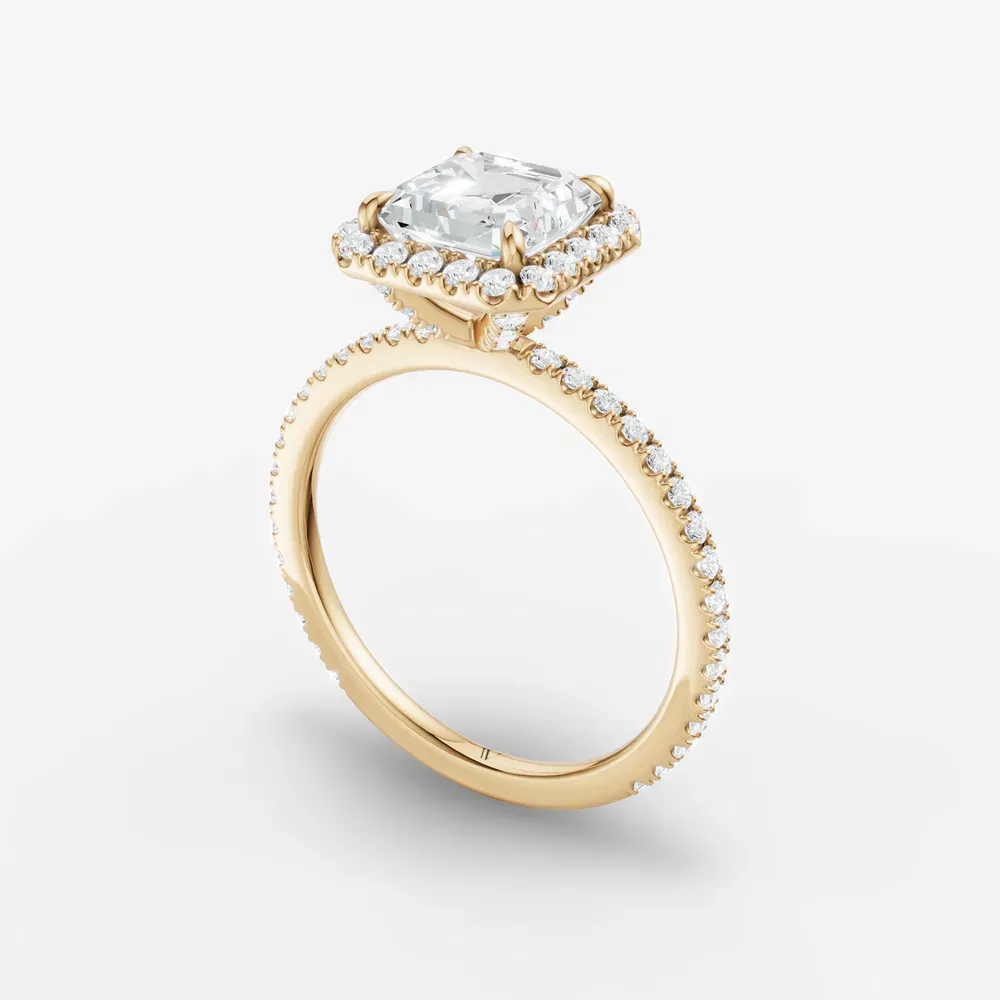 Certified 1 carat Lab Grown Diamond Asscher Cut Pavé, Halo, Hidden Halo Engagement Ring in 14K Yellow Gold-Jynl