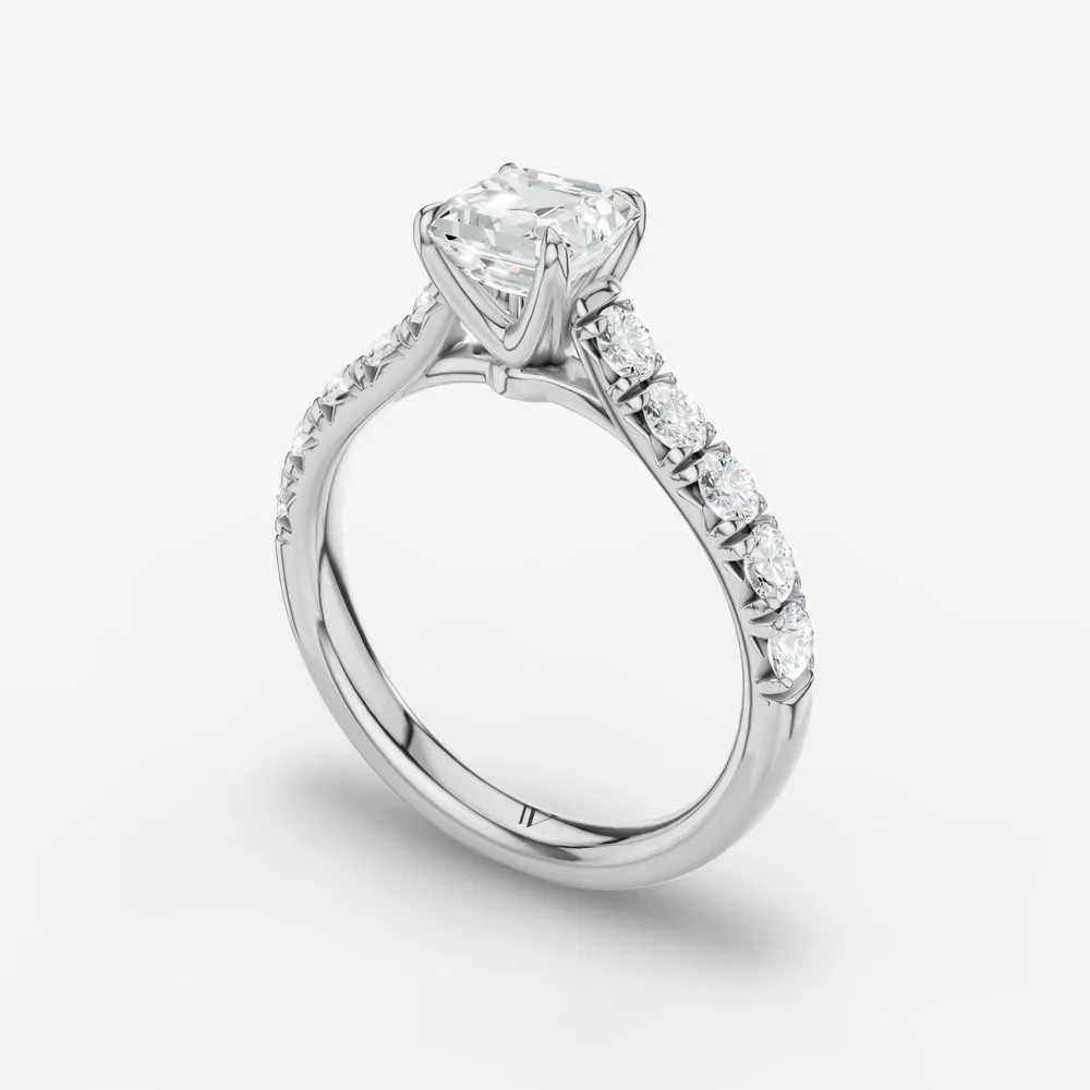Certified 1 carat Lab Grown Diamond Asscher Cut Pavé, Cathedral, Low profile Engagement Ring in 14K White Gold-Israfil