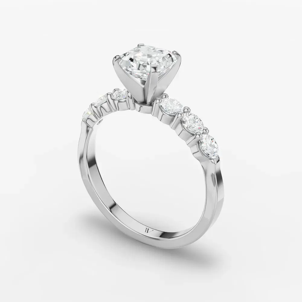 Certified 1 carat Lab Grown Diamond Asscher Cut Side Stone Engagement Ring in 14K White Gold-Nylis