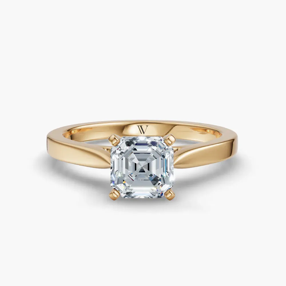 Certified 1 carat Lab Grown Diamond Asscher Cut Solitaire, Cathedral Engagement Ring in 14K Yellow Gold-Saga
