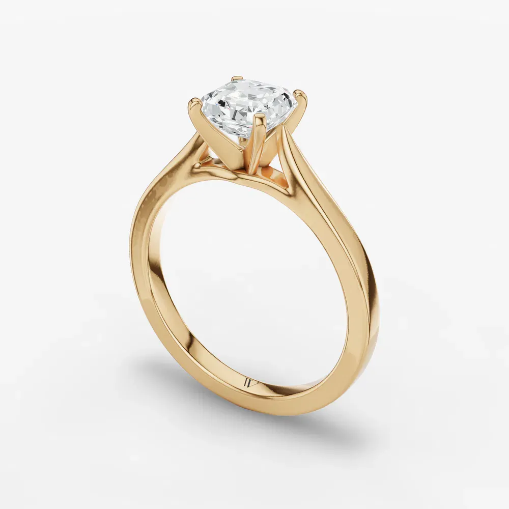 Certified 1 carat Lab Grown Diamond Asscher Cut Solitaire, Cathedral Engagement Ring in 14K Yellow Gold-Saga