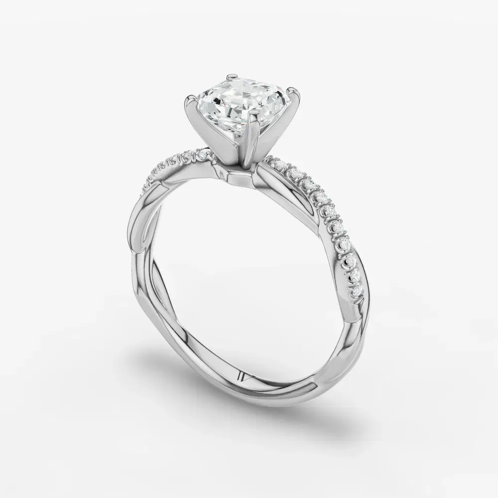 Certified 1 carat Lab Grown Diamond Asscher Cut Pavé, Twist, Infinity Engagement Ring in 14K White Gold-Obliq