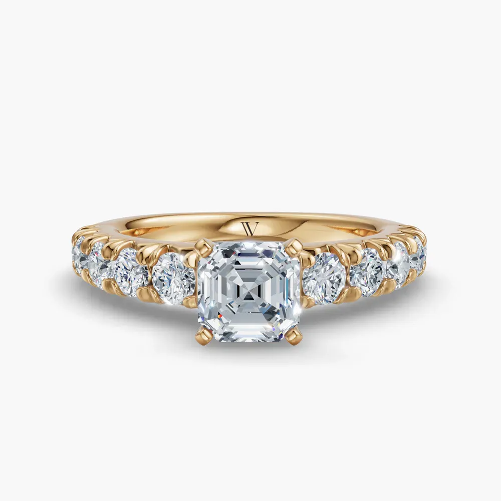 Certified 1 carat Lab Grown Diamond Asscher Cut Pavé, Classic, Simple Engagement Ring in 14K Yellow Gold-Zionb