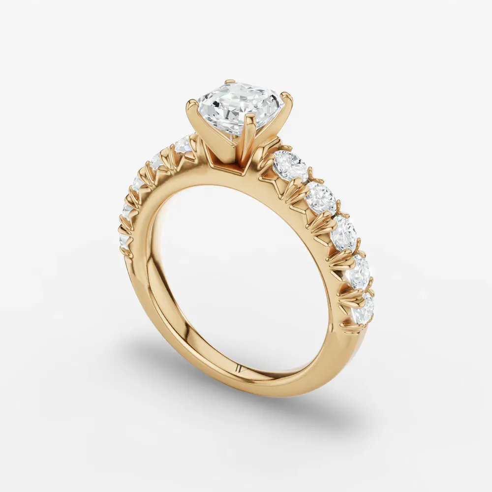 Certified 1 carat Lab Grown Diamond Asscher Cut Pavé, Classic, Simple Engagement Ring in 14K Yellow Gold-Zionb