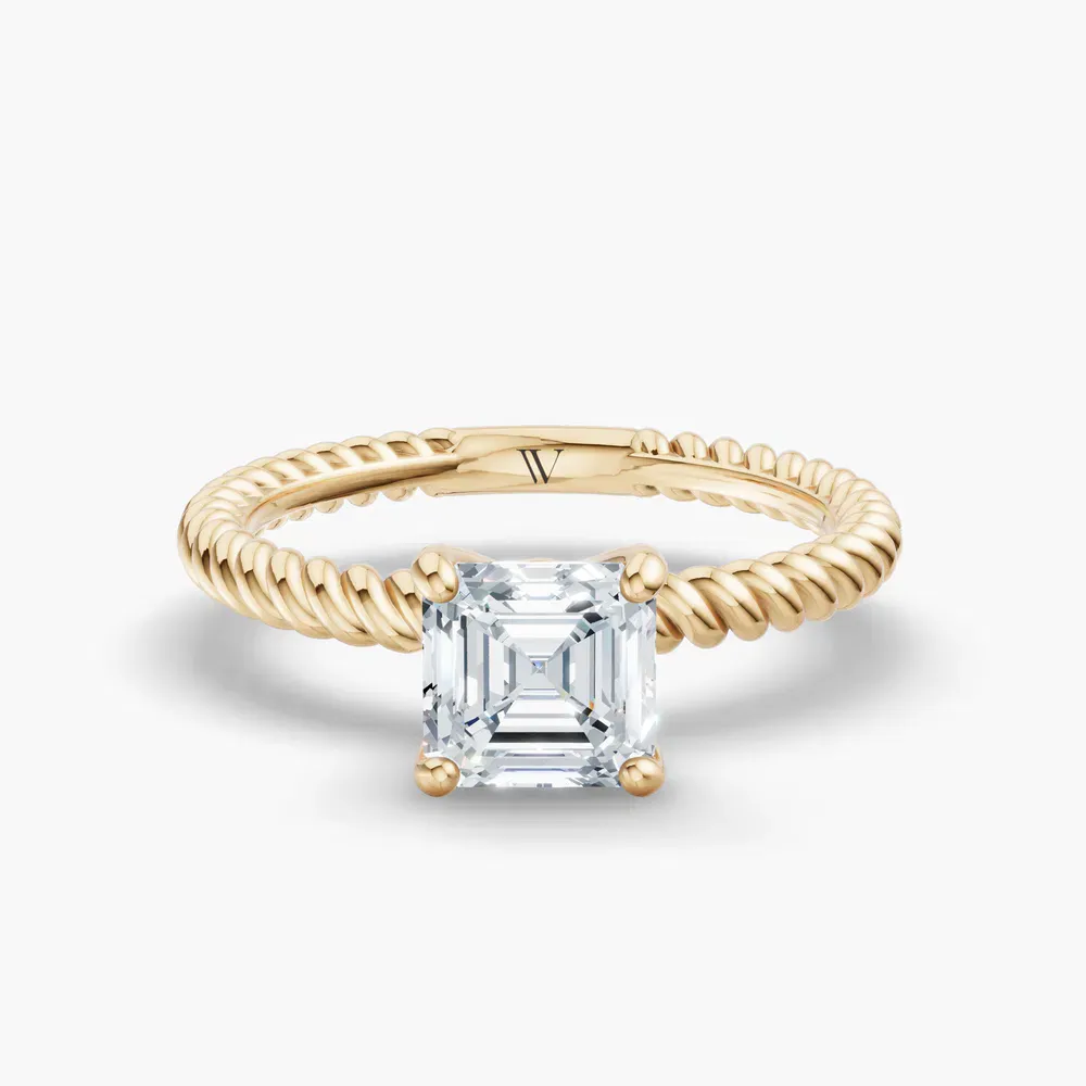 Certified 1 carat Lab Grown Diamond Asscher Cut Solitaire, Twist, Vintage Engagement Ring in 14K Yellow Gold-Liray