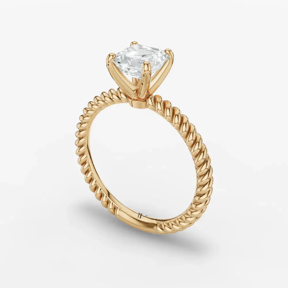 Certified 1 carat Lab Grown Diamond Asscher Cut Solitaire, Twist, Vintage Engagement Ring in 14K Yellow Gold-Liray