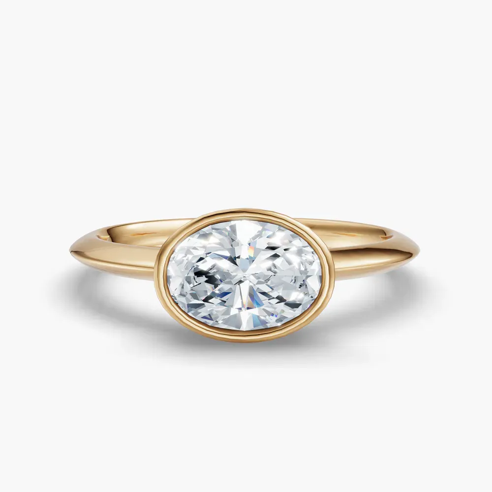 Certified 1 carat Lab Grown Diamond Oval Cut Bezel, East-West, Solitaire Engagement Ring in 14K Yellow Gold-Galen