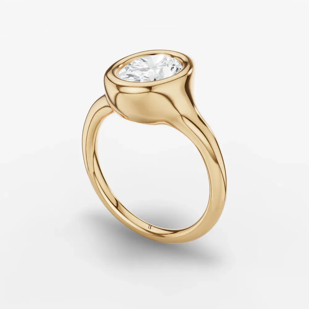 Certified 1 carat Lab Grown Diamond Oval Cut Solitaire, Bezel Engagement Ring in 14K Yellow Gold-Zayn