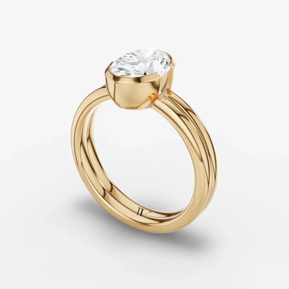 Certified 1 carat Lab Grown Diamond Oval Cut Solitaire, Bezel, Modern Engagement Ring in 14K Yellow Gold-Sena