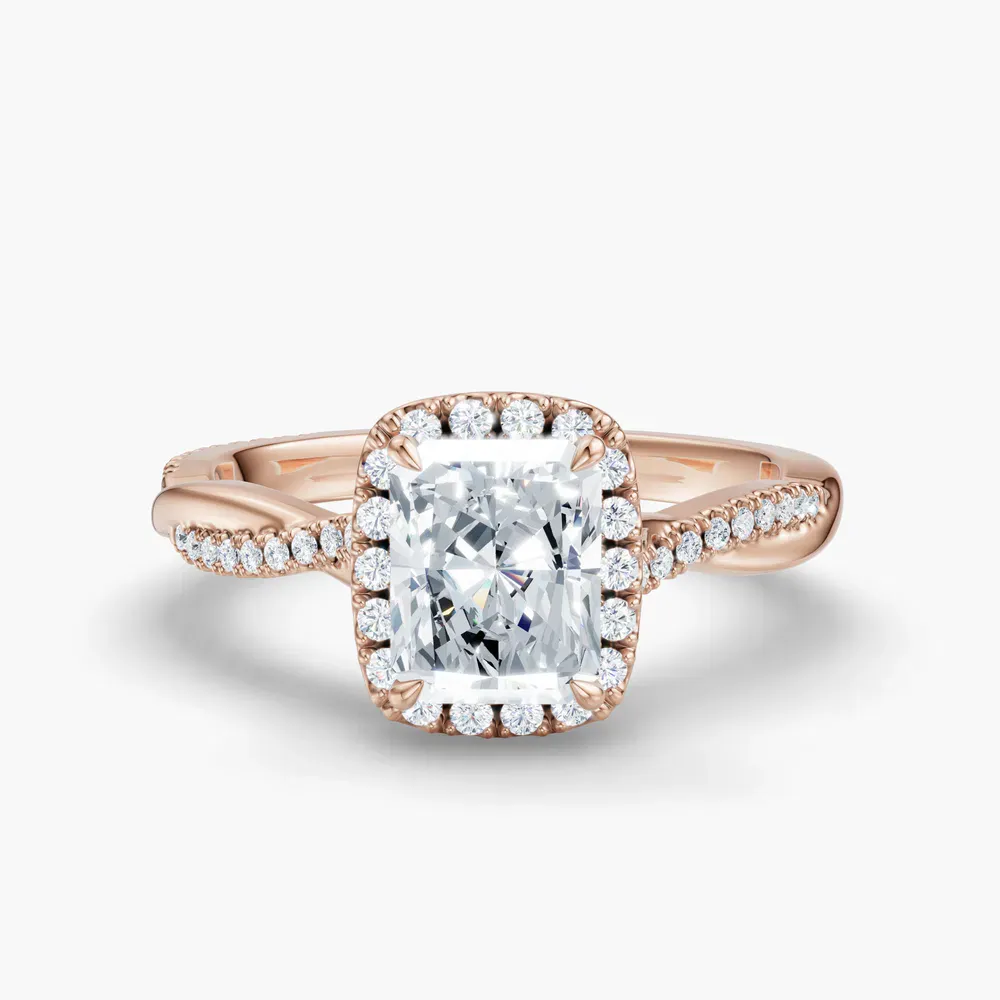 Certified 1 carat Lab Grown Diamond Radiant Cut Twist, Cathedral, Pavé Engagement Ring in 14K Rose Gold-Itic