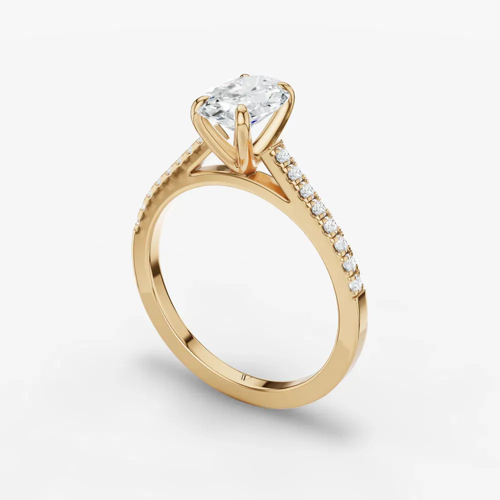 Certified 1 carat Lab Grown Diamond Oval Cut Pavé, Cathedral Engagement Ring in 14K Yellow Gold-Zirellun