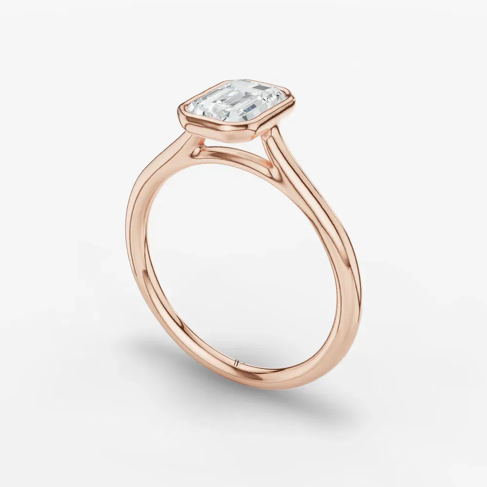 Certified 1 carat Lab Grown Diamond Emerald Cut Solitaire, Bezel, Cathedral Engagement Ring in 14K Rose Gold-Borvi