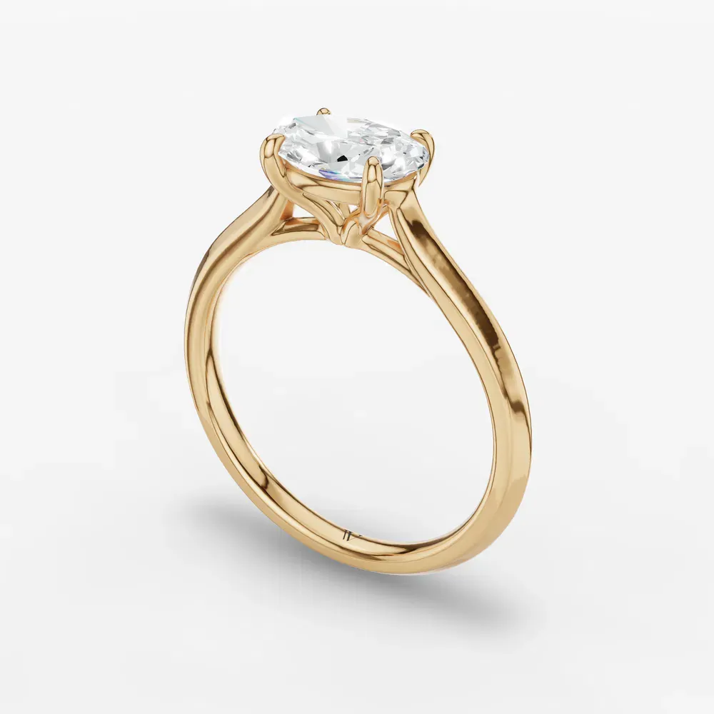 Certified 1 carat Lab Grown Diamond Oval Cut Solitaire, Cathedral, East-West Engagement Ring in 14K Yellow Gold-Zori