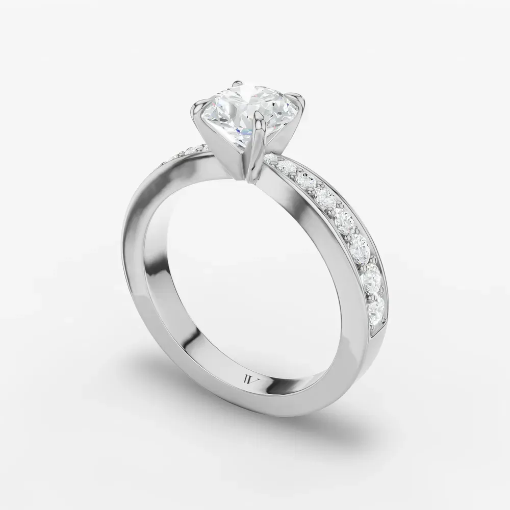 Certified 1 carat Lab Grown Diamond Round Cut Pavé, Channel Set, Classic Engagement Ring in 14K White Gold-Kaelis