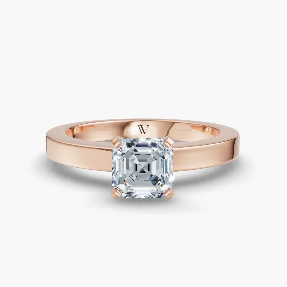 Certified 1 carat Lab Grown Diamond Asscher Cut Solitaire, Classic, Simple Engagement Ring in 14K Rose Gold-Elun