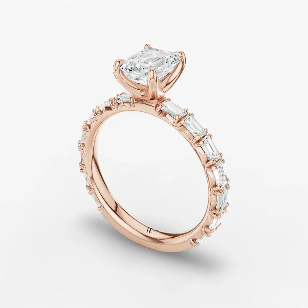 Certified 1 carat Lab Grown Diamond Emerald Cut Pavé, Classic, Simple Engagement Ring in 14K Rose Gold-Jocelyn