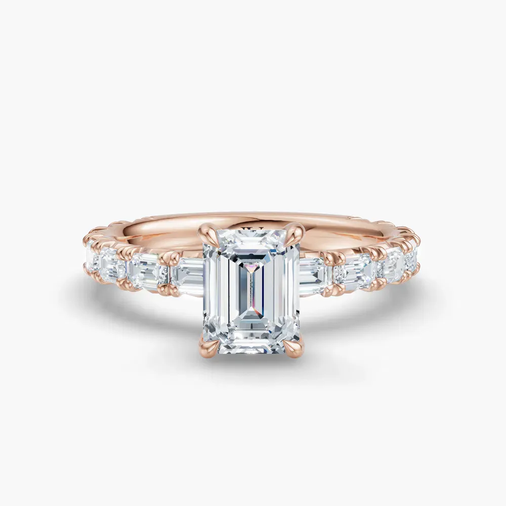 Certified 1 carat Lab Grown Diamond Emerald Cut Pavé, Classic, Simple Engagement Ring in 14K Rose Gold-Jocelyn