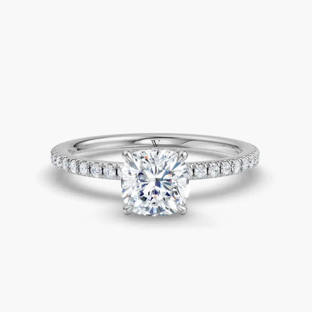 Certified 1 carat Lab Grown Diamond Cushion Cut Pavé, Hidden Halo Engagement Ring in 14K White Gold-Orhi