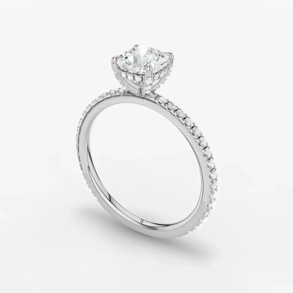 Certified 1 carat Lab Grown Diamond Cushion Cut Pavé, Hidden Halo Engagement Ring in 14K White Gold-Orhi