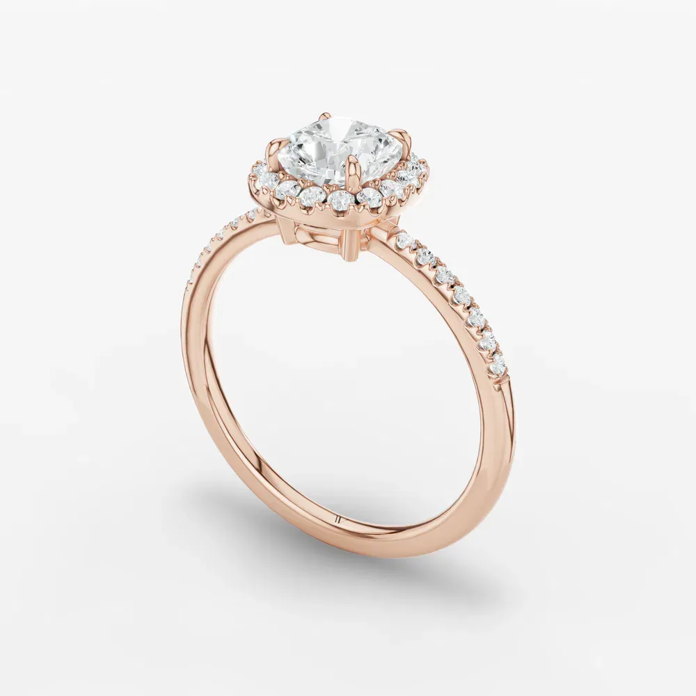 Certified 1 carat Lab Grown Diamond Cushion Cut Halo, Pavé, Classic Engagement Ring in 14K Rose Gold-Elite Vaelumette