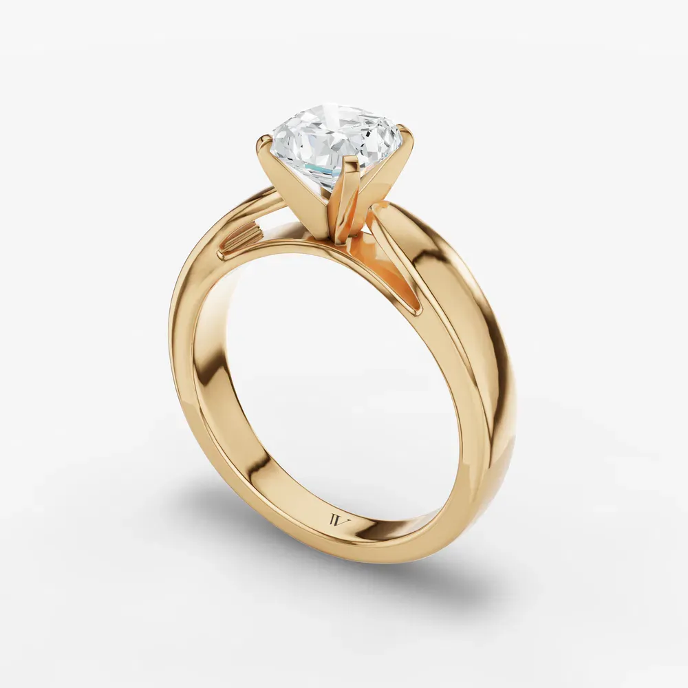 Certified 1 carat Lab Grown Diamond Cushion Cut Solitaire, Cathedral Engagement Ring in 14K Yellow Gold-Arlo