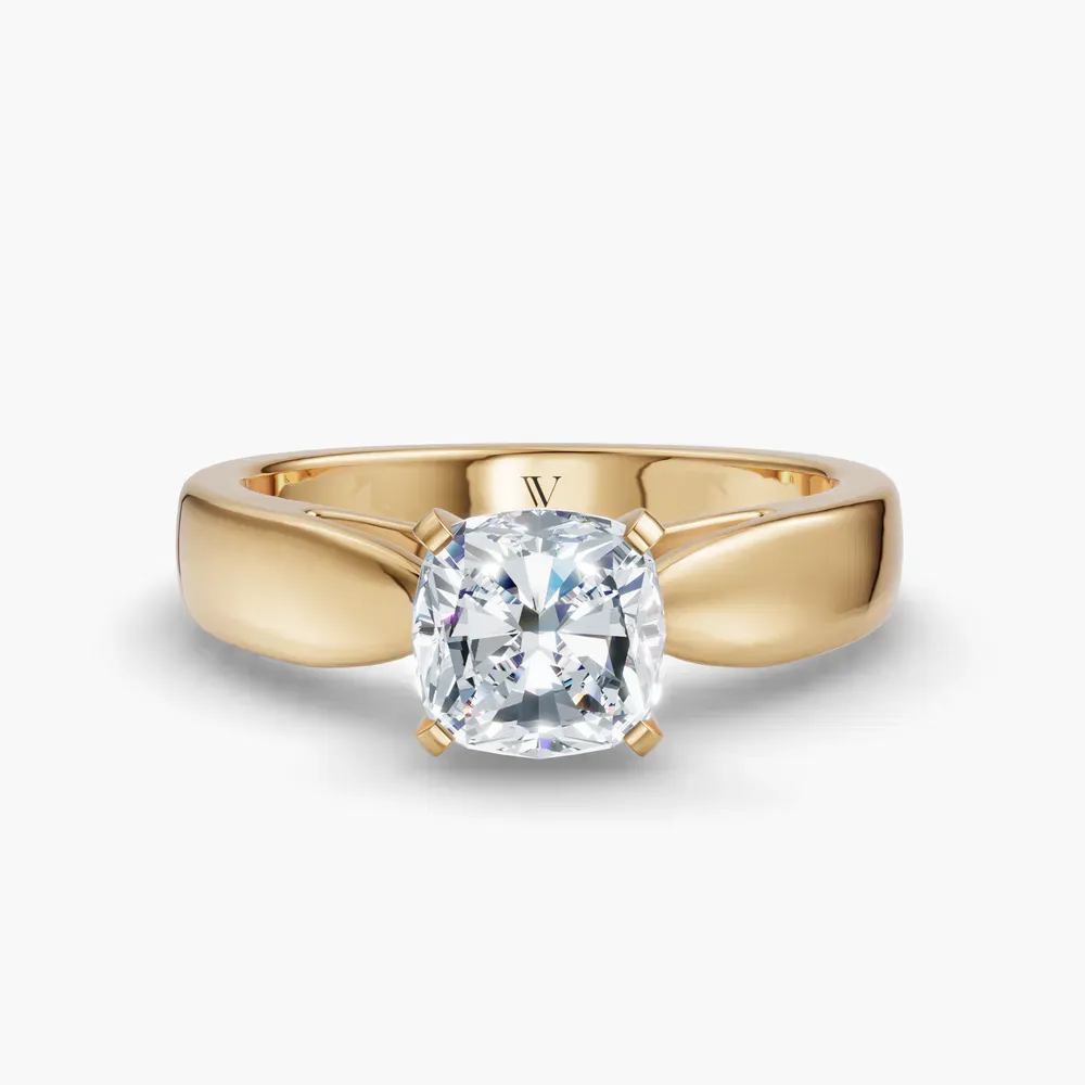 Certified 1 carat Lab Grown Diamond Cushion Cut Solitaire, Cathedral Engagement Ring in 14K Yellow Gold-Arlo
