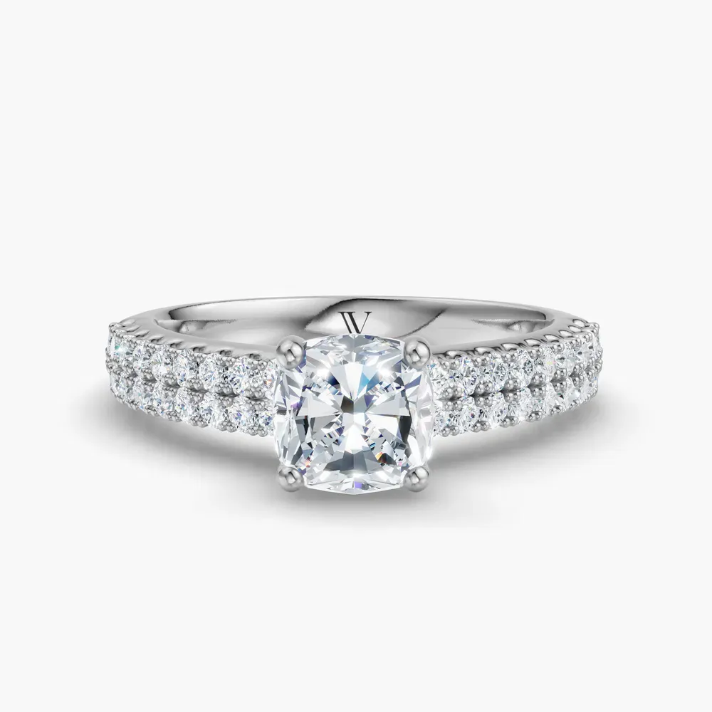 Certified 1 carat Lab Grown Diamond Cushion Cut Pavé, Classic, Simple Engagement Ring in 14K White Gold-Mevdro