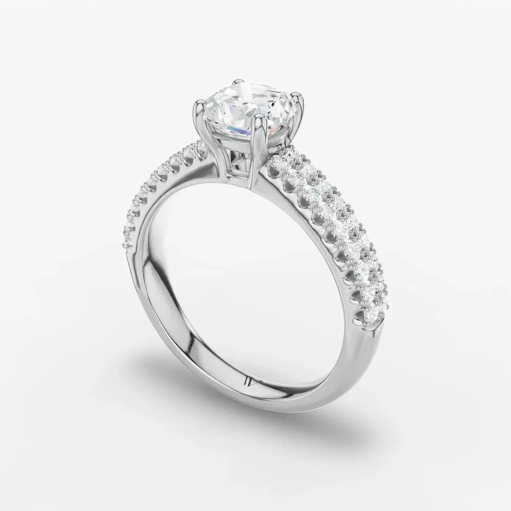 Certified 1 carat Lab Grown Diamond Cushion Cut Pavé, Classic, Simple Engagement Ring in 14K White Gold-Mevdro