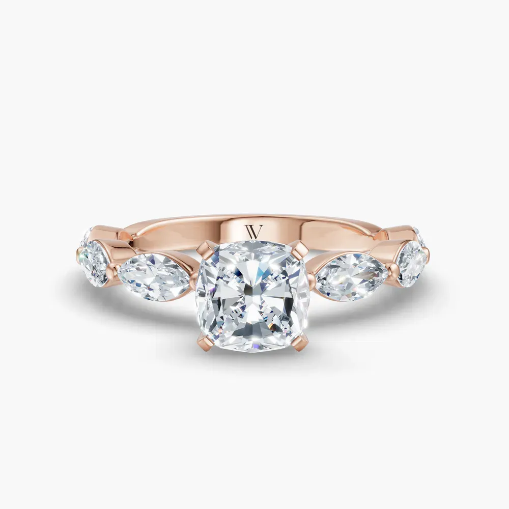 Certified 1 carat Lab Grown Diamond Cushion Cut Side Stone Engagement Ring in 14K Rose Gold-Trind