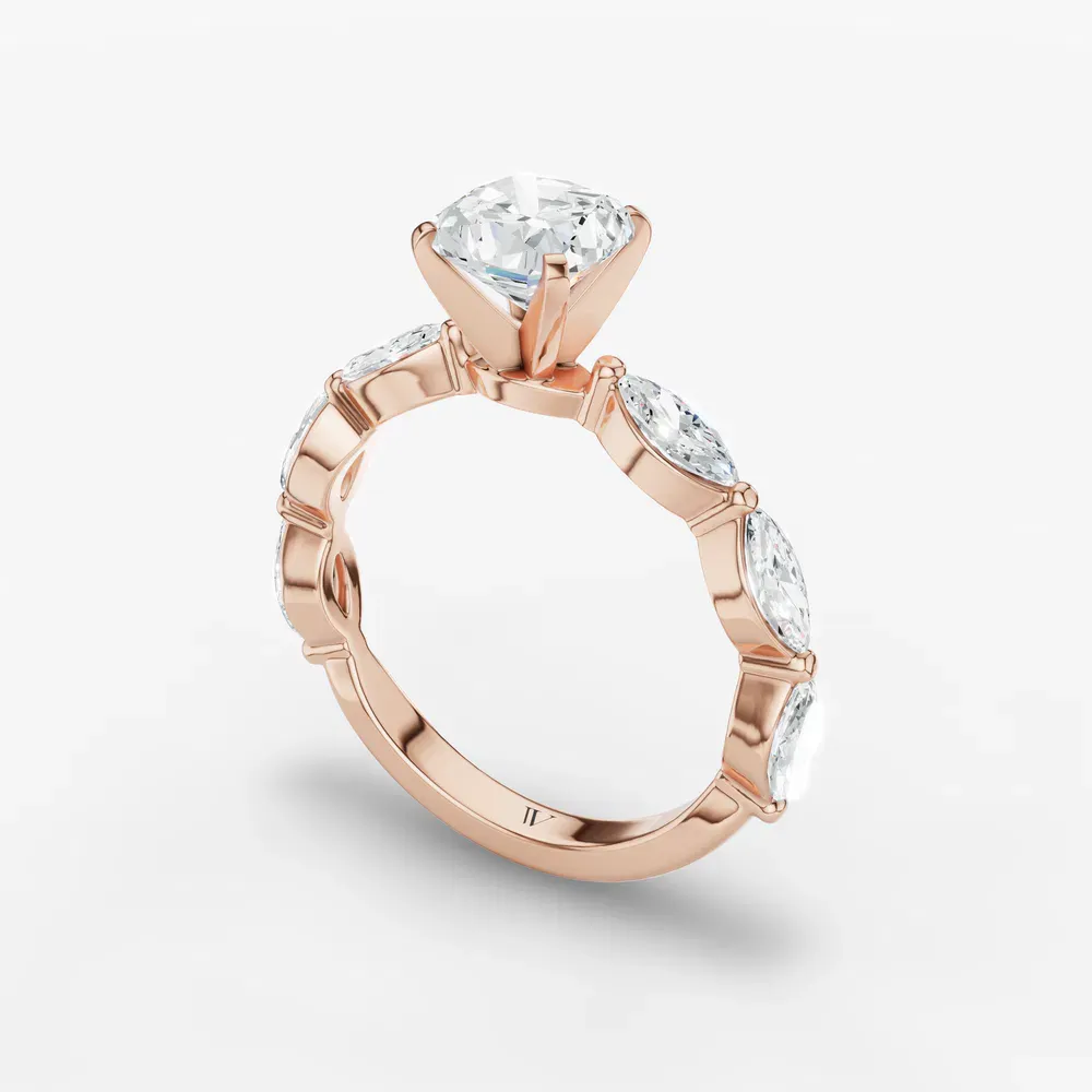 Certified 1 carat Lab Grown Diamond Cushion Cut Side Stone Engagement Ring in 14K Rose Gold-Trind