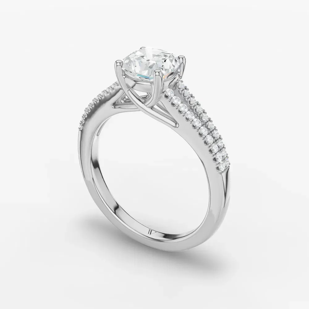 Certified 1 carat Lab Grown Diamond Cushion Cut Pavé, Cathedral, Split Shank Engagement Ring in 14K White Gold-Lumy