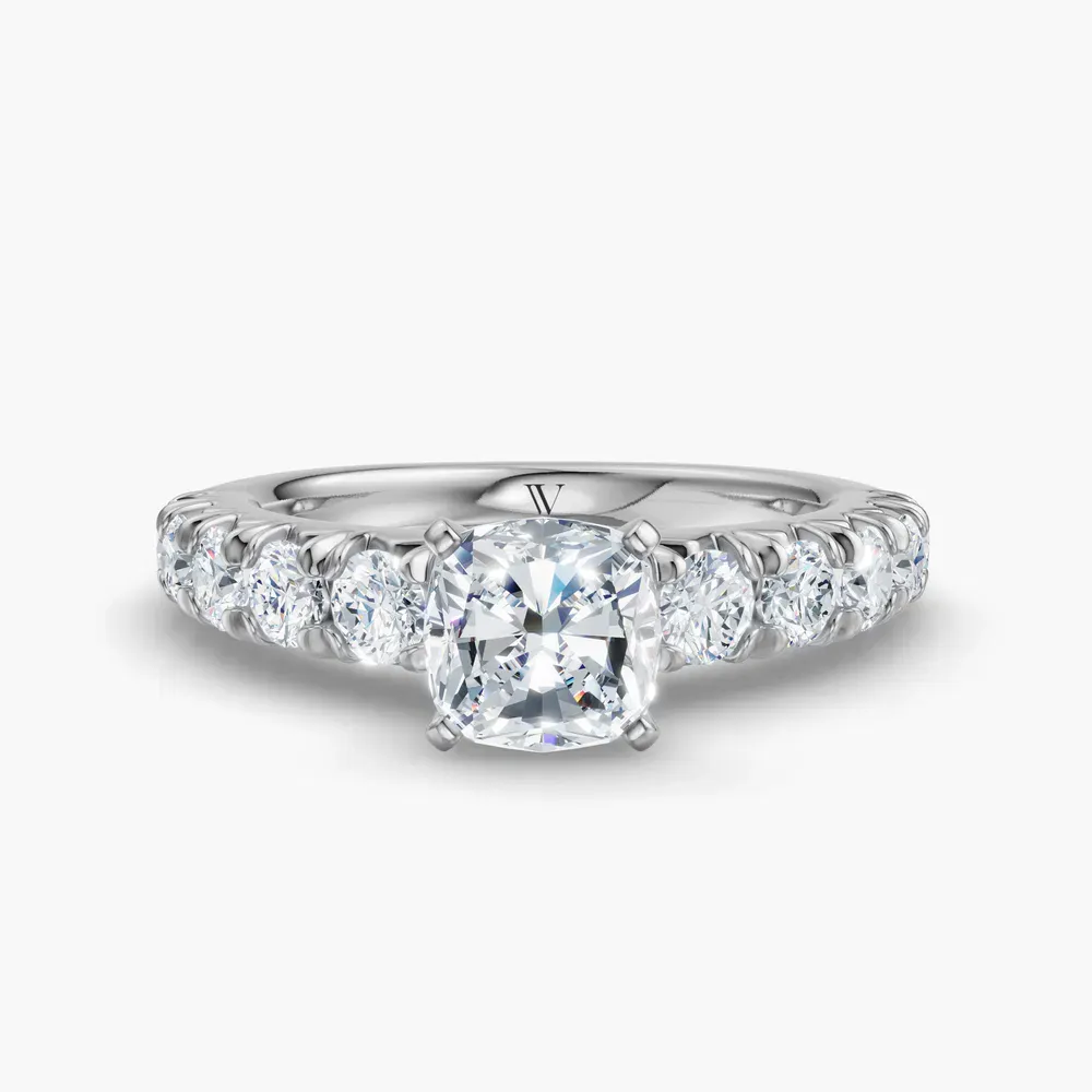 Certified 1 carat Lab Grown Diamond Cushion Cut Pavé, Classic, Simple Engagement Ring in 14K White Gold-Zionb