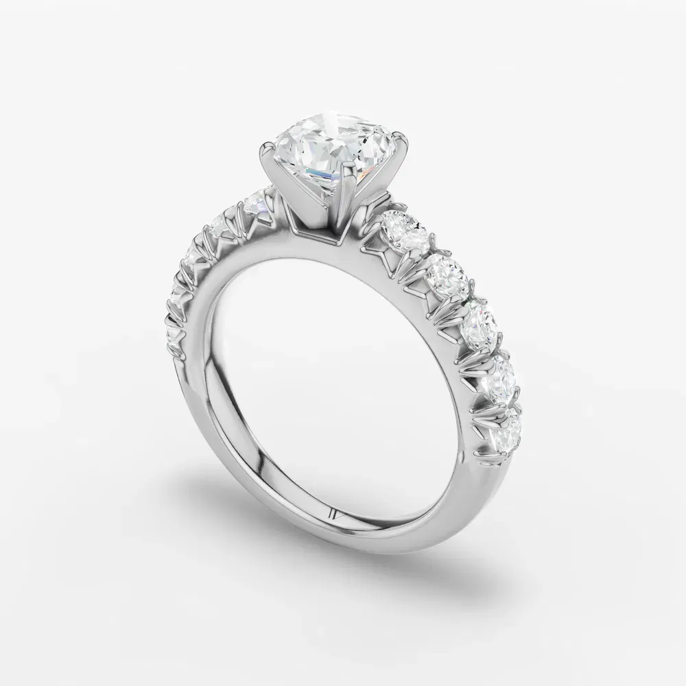 Certified 1 carat Lab Grown Diamond Cushion Cut Pavé, Classic, Simple Engagement Ring in 14K White Gold-Zionb