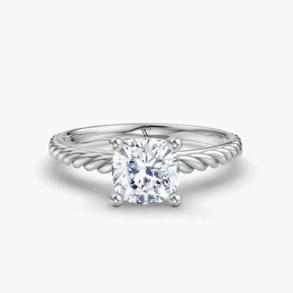 Certified 1 carat Lab Grown Diamond Cushion Cut Solitaire, Vintage, Cathedral Engagement Ring in 14K White Gold-Voss