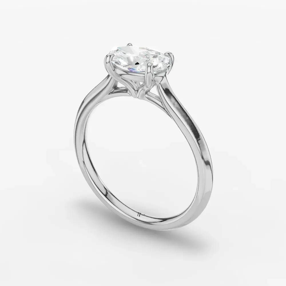 Certified 1 carat Lab Grown Diamond Oval Cut Solitaire, Cathedral, East-West Engagement Ring in 14K White Gold-Zori