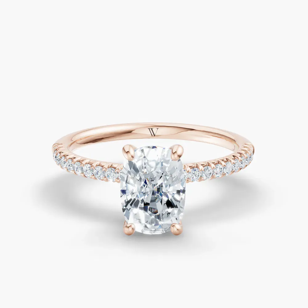 Certified 1 carat Lab Grown Diamond Elongated Cushion Cut Pavé, Classic, Simple Engagement Ring in 14K Rose Gold-Glaciry