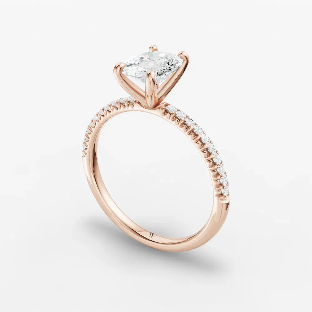 Certified 1 carat Lab Grown Diamond Elongated Cushion Cut Pavé, Classic, Simple Engagement Ring in 14K Rose Gold-Glaciry