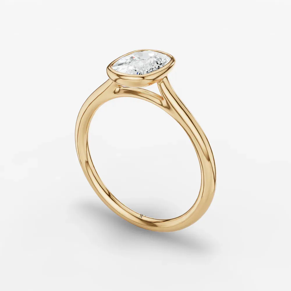 Certified 1 carat Lab Grown Diamond Elongated Cushion Cut Solitaire, Bezel, Cathedral Engagement Ring in 14K Yellow Gold-Borvi
