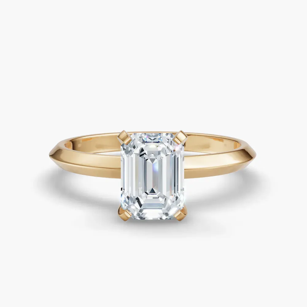 Certified 1 carat Lab Grown Diamond Emerald Cut Solitaire, Classic, Simple Engagement Ring in 14K Yellow Gold-Sylun