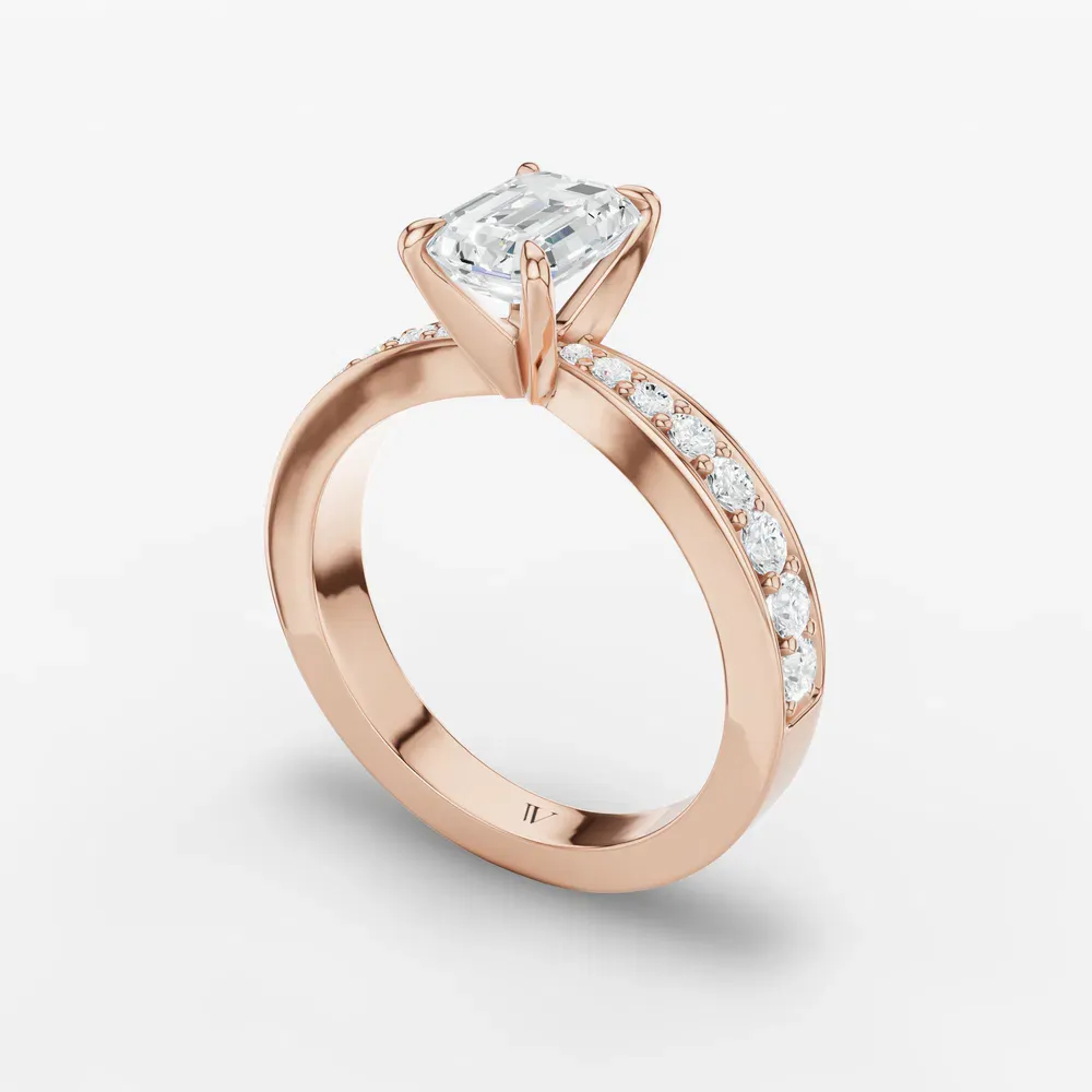 Certified 1 carat Lab Grown Diamond Emerald Cut Pavé, Channel Set, Classic Engagement Ring in 14K Rose Gold-Kaelis