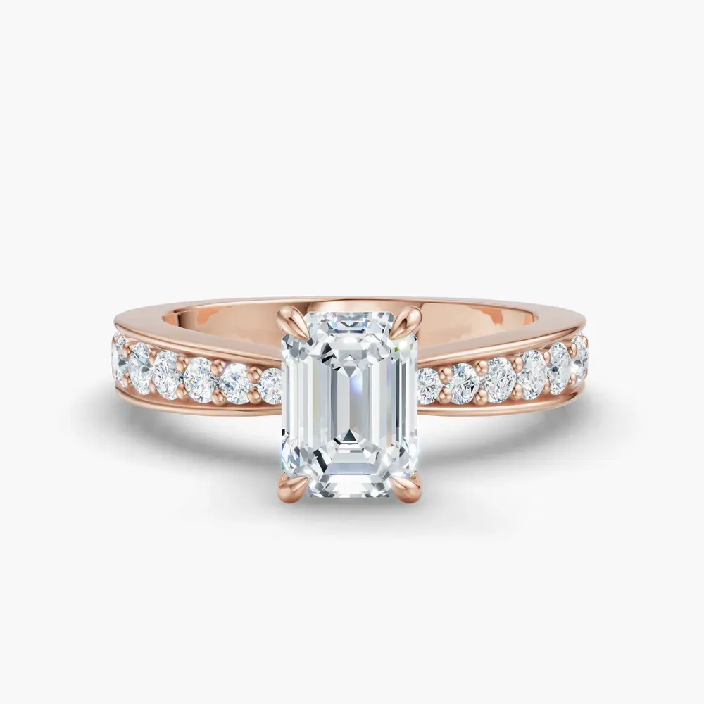 Certified 1 carat Lab Grown Diamond Emerald Cut Pavé, Channel Set, Classic Engagement Ring in 14K Rose Gold-Kaelis