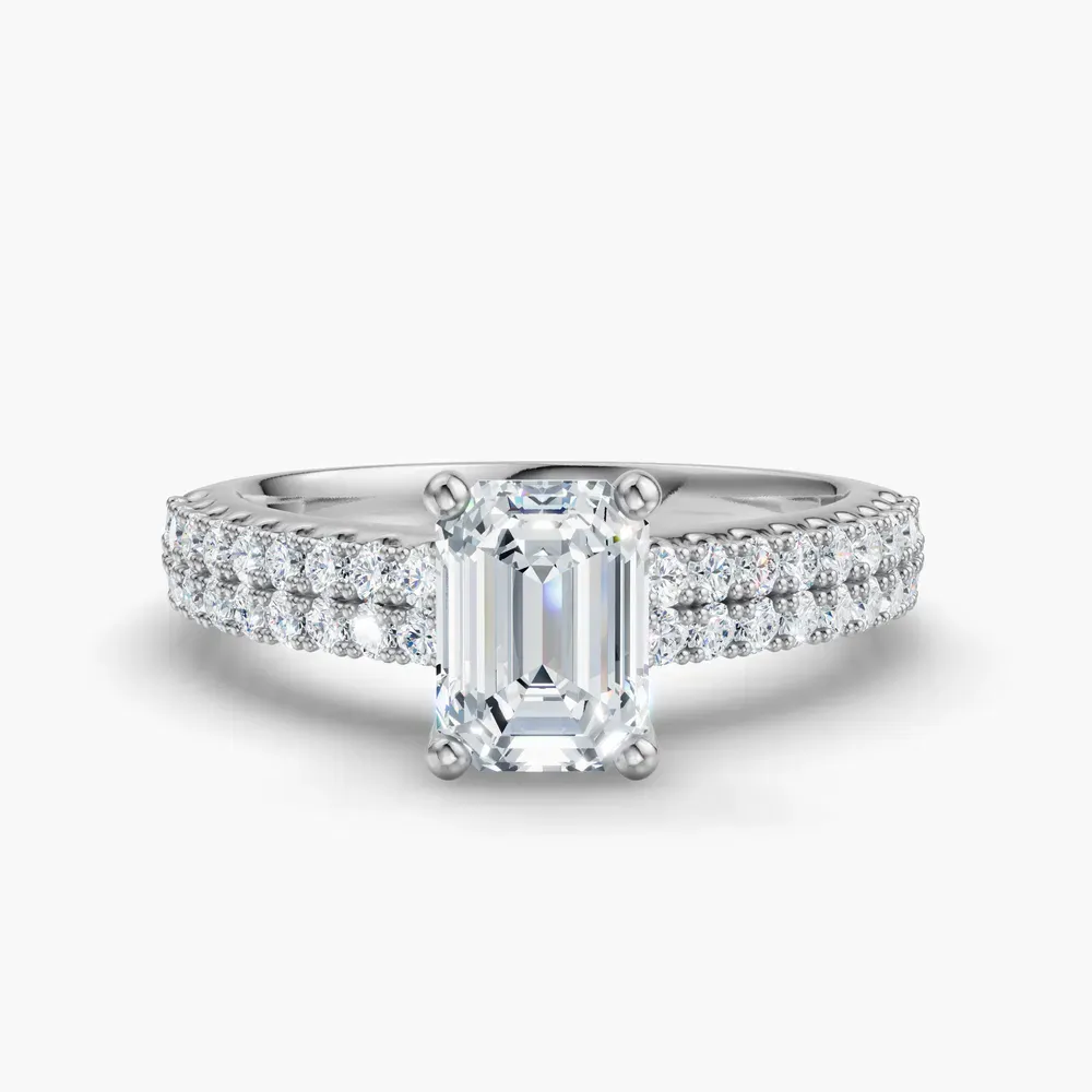 Certified 1 carat Lab Grown Diamond Emerald Cut Pavé, Classic, Simple Engagement Ring in 14K White Gold-Mevdro