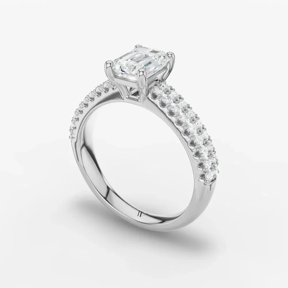 Certified 1 carat Lab Grown Diamond Emerald Cut Pavé, Classic, Simple Engagement Ring in 14K White Gold-Mevdro