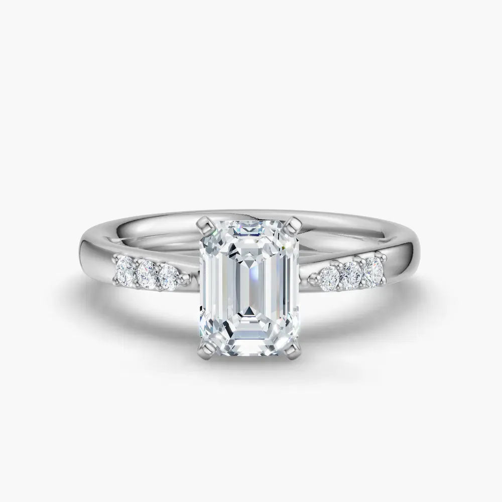 Certified 1 carat Lab Grown Diamond Emerald Cut Side Stone Engagement Ring in 14K White Gold-Jubatu