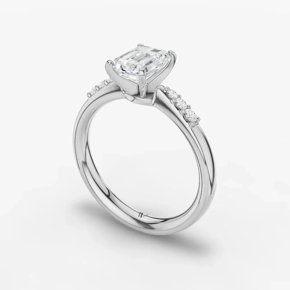 Certified 1 carat Lab Grown Diamond Emerald Cut Side Stone Engagement Ring in 14K White Gold-Jubatu