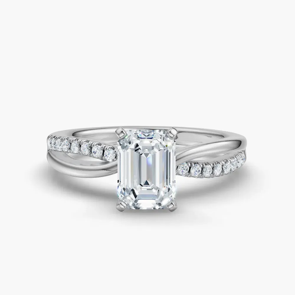 Certified 1 carat Lab Grown Diamond Emerald Cut Pavé, Split Shank Engagement Ring in 14K White Gold-Polaris