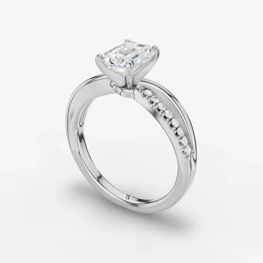 Certified 1 carat Lab Grown Diamond Emerald Cut Pavé, Split Shank Engagement Ring in 14K White Gold-Polaris