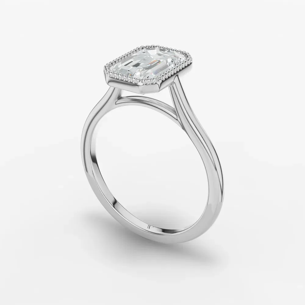 Certified 1 carat Lab Grown Diamond Emerald Cut Solitaire, Milgrain, Cathedral Engagement Ring in 14K White Gold-Firen