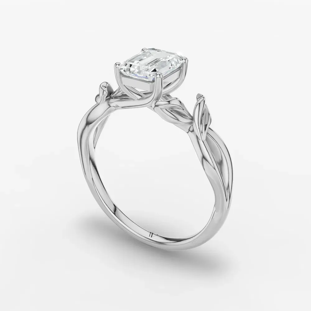 Certified 1 carat Lab Grown Diamond Emerald Cut Solitaire, Vintage, Split Shank Engagement Ring in 14K White Gold-Mirel